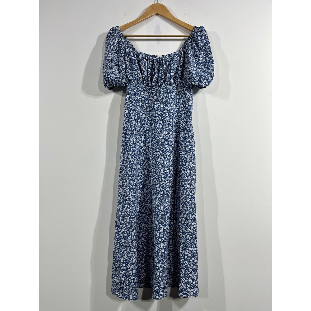 Womens‎ Renfair Milkmaid Coquette Floral Midi Dress Medium Cottagecore Prairie